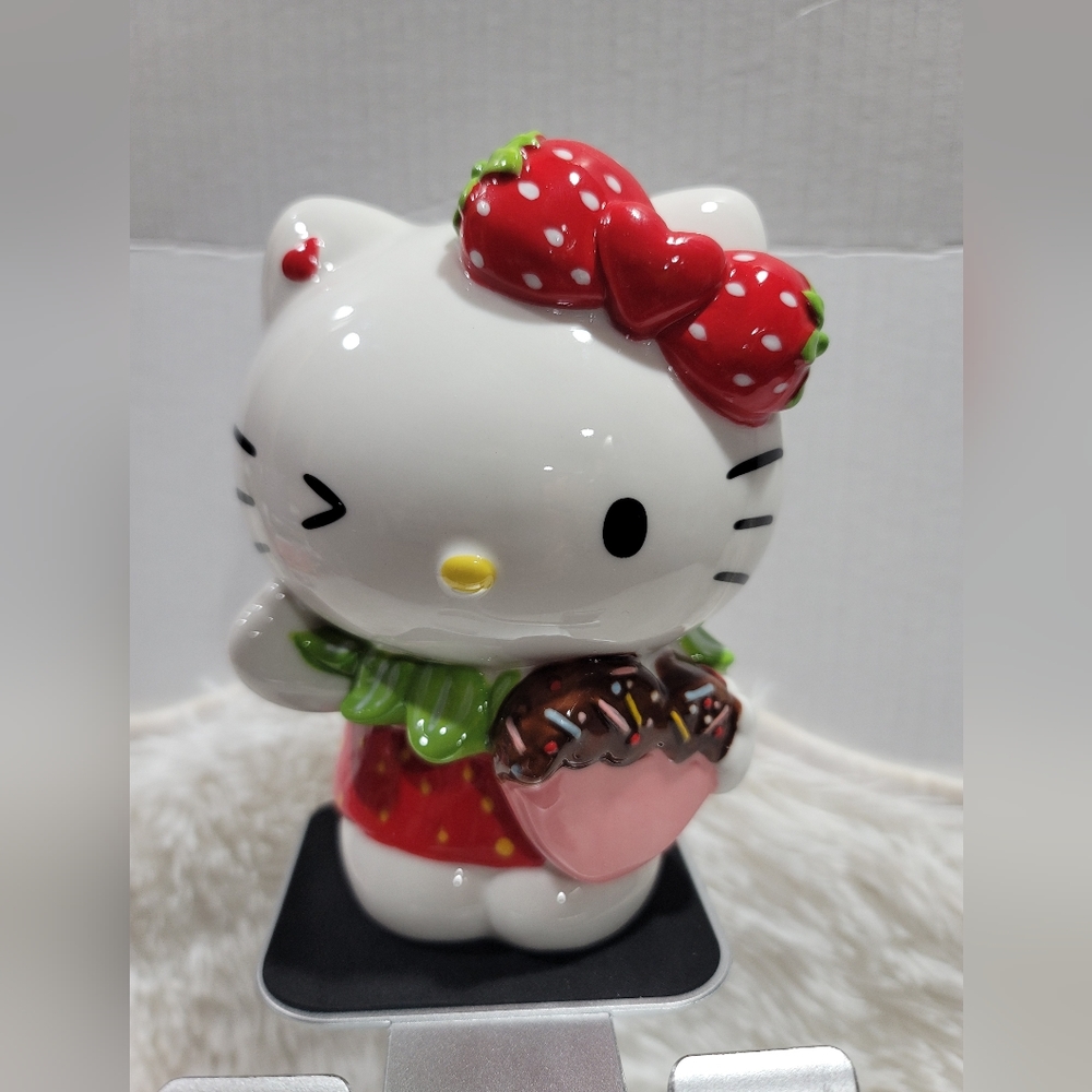 Hello Kitty Blue Sky Sanrio  Strawberry Bow Cute Winking Figurine Cerami…